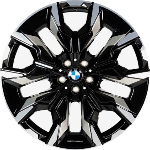 BMW 530i 2024-2025, BMW 540i 2024-2025 BMW 550e 2025 BMW i5 2025 black machined 21x8.5 aluminum wheels or rims. Hollander part number 86162, OEM part number 36115A32502