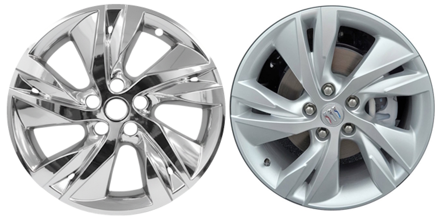 Buick Encore GX Preferred 2024-2026 Chrome, 5 Spoke, Plastic Hubcaps, Wheel Covers, Wheel Skins, Imposters. Fits 18 Inch Alloy Wheel Pictured to Right. Part Number IMP-8124PC