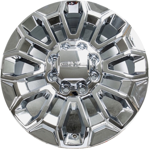 Chevrolet Silverado 2500 2025-2026, Chevrolet Silverado 3500 SRW 2025-2026, GMC Sierra 2500 2024-2026, Sierra 3500 SRW 2025-2026 PVD Chrome 22x8.5 aluminum wheels or rims. Hollander part number 5158, OEM part number 85008639