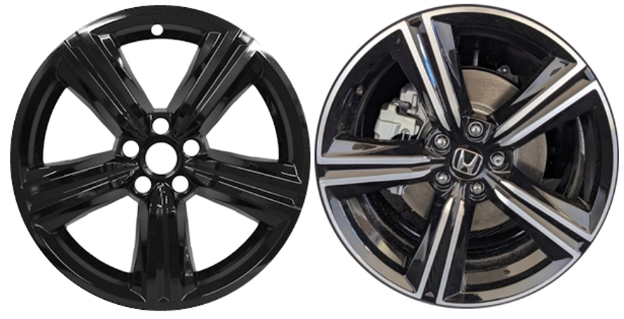 Honda Accord SE, Hybrid 2023-2026 Black, 5 Spoke, Plastic Hubcaps, Wheel Covers, Wheel Skins, Imposters. Fits 19 Inch Alloy Wheel Pictured to Right. Part Number IMP-9023GB