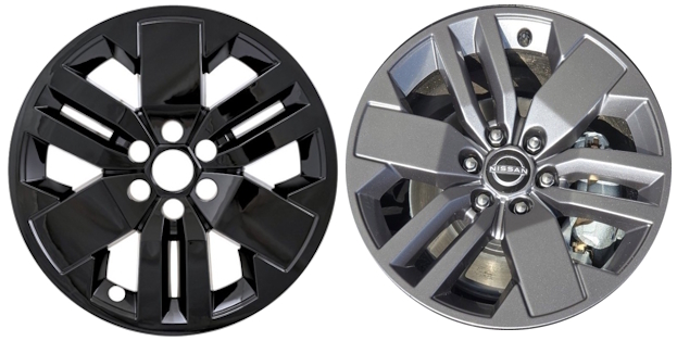 Nissan Frontier SV 2025-2026 Black, 9 Spokes, Plastic Hubcaps, Wheel Covers, Wheel Skins, Imposters. ONLY Fits 17 Inch Alloy Wheel Pictured. Part Number IMP-529BLK