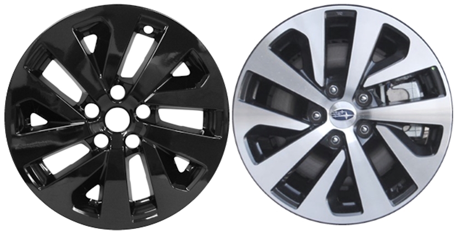 Subaru Outback Base, Premium 2020-2025 Black, 10 Spoke, Plastic Hubcaps, Wheel Covers, Wheel Skins, Imposters. Fits 17 Inch Alloy Wheel Pictured to Right. Part Number IMP-7620GB.