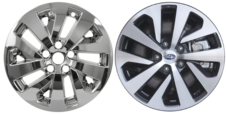 Subaru Outback Base, Premium 2020-2025 Chrome, 10 Spoke, Plastic Hubcaps, Wheel Covers, Wheel Skins, Imposters. Fits 17 Inch Alloy Wheel Pictured to Right. Part Number IMP-7620PC