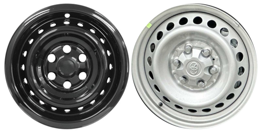 Toyota Tacoma 2024-2026 Black, 20 Hole , Plastic Hubcaps, Wheel Covers, Wheel Skins, Imposters. Fits 17 Inch Steel Wheel Pictured to Right. Part Number IMP-7945GB