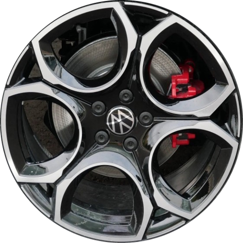 Volkswagen Golf GTI Queenstown 2025-2026 black machined 19x8.5 aluminum wheels or rims. Hollander part number 69738, OEM part number 5H060125ATFZZ