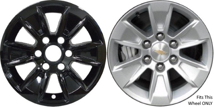 Chevrolet Silverado 1500 2019-2025, GMC Sierra 1500 2019-2025 Black, 6 Spoke, Plastic Hubcaps, Wheel Covers, Wheel Skins, Imposters. ONLY Fits 17 Inch Alloy Wheel Pictured. Part Number IMP-436BLK/7519GB.