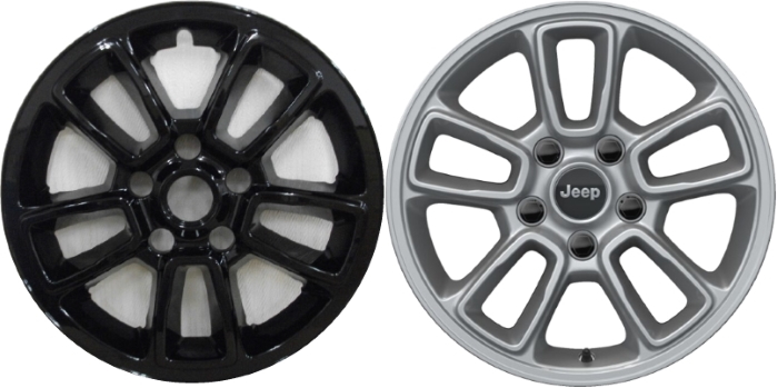 Jeep Grand Cherokee 2018-2020 Black Painted, 10 Spoke, Plastic Hubcaps, Wheel Covers, Wheel Skins, Imposters. Fits 17 Inch Alloy Wheel Pictured to Right. Part Number IMP-7918GB.