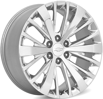 Chevrolet Silverado 1500 2019-2024, Suburban 2021-2024, Tahoe 2021-2024, GMC Sierra 1500 2019-2024, Yukon 2021-2024 chrome 22x9 aluminum wheels or rims. Hollander part number 5945, OEM part number 84799388, 84040804.