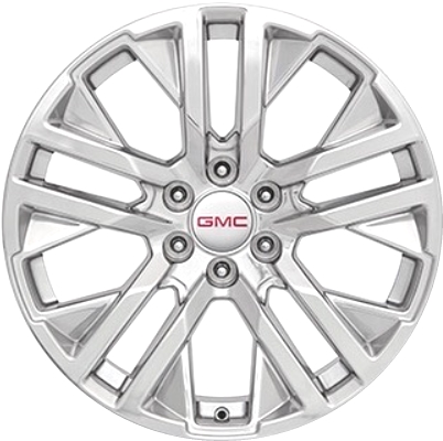 Chevrolet Silverado 1500 2019-2024, Suburban 2021-2024, Tahoe 2021-2024, GMC Sierra 1500 2019-2024, Yukon 2021 polished 22x9 aluminum wheels or rims. Hollander part number 5903U80, OEM part number 84570333.