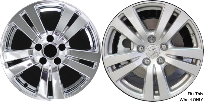 Honda Pilot 2016-2018, Honda Ridgeline 2017-2019 Chrome, 10 Spoke, Plastic Hubcaps, Wheel Covers, Wheel Skins, Imposters. ONLY Fits 18 Inch Alloy Wheel Pictured. Part Number IMP-8640PC.