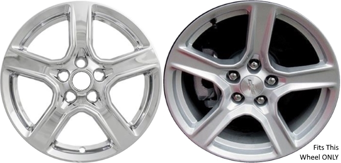 Chevrolet Camaro 2016-2024 Chrome, 5 Spoke, Plastic Hubcaps, Wheel Covers, Wheel Skins, Imposters. ONLY Fits 18 Inch Alloy Wheel Pictured. Part Number IMP-393X/8801PC.