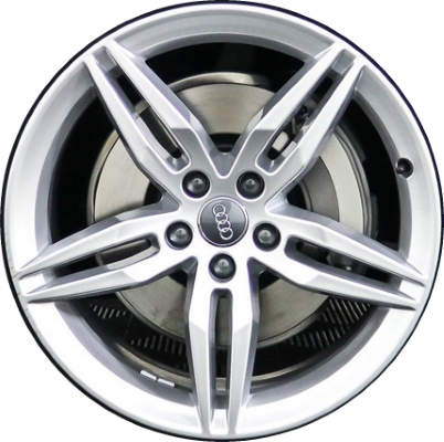 Audi A5 2019 powder coat silver 19x8.5 aluminum wheels or rims. Hollander part number ALY59073, OEM part number 8W0601025AM.
