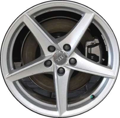 Audi A5 2019 powder coat silver 18x8.5 aluminum wheels or rims. Hollander part number ALY59070, OEM part number 8W0601025BG.