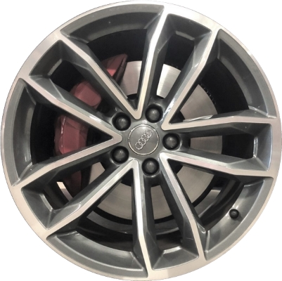 Audi A5 2019-2024, S5 2018-2019 grey machined 19x8.5 aluminum wheels or rims. Hollander part number 59072, OEM part number 8W0601025DF.