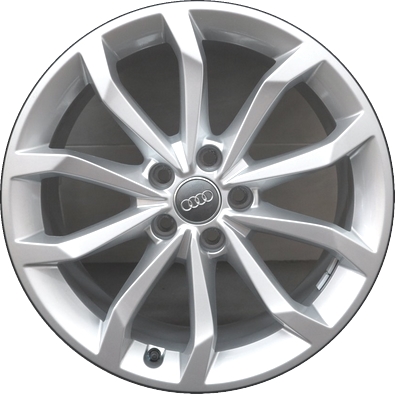 Audi A4 2019 powder coat silver 18x8 aluminum wheels or rims. Hollander part number ALY59067, OEM part number 8W0601025H.