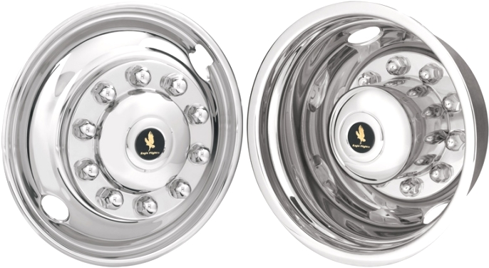 MCI Bus/Coach 1990-2021, Stainless Steel Hubcaps, Wheel Covers, Simulators and Liners for 22.5 Inch Steel Wheels. Part Number JD22102/TAG.