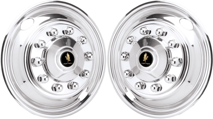 Volvo VNL 300 2003-2016, Volvo VNL 42T 1999-2011, Volvo VNL 430 2003-2016, Volvo VNM 200-2003-2016, Stainless Steel Hubcaps, Wheel Covers, Simulators and Liners for 22.5 Inch Steel Wheels. Part Number JD22102-F.