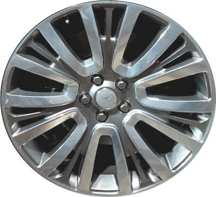 Land Rover Range Rover 2018-2022 grey polished 22x9.5 aluminum wheels or rims. Hollander part number ALY72326, OEM part number LR099111.