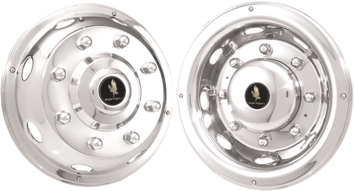 Hino FE, FF, SG 1980-2016, Isuzu FTR 1999-2017, John Deere RV 1990-2012, Oshkosh RV 1990-2012, Workhorse Stepvan 1975-2017, Stainless Steel Hubcaps, Wheel Covers, Simulators and Liners for 19.5 Inch Steel Wheels. Part Number QC1019.