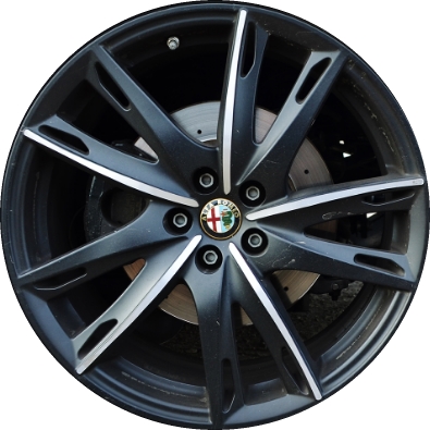 Alfa Romeo 4C 2015-2018 black machined 17x7 aluminum wheels or rims. Hollander part number ALY58153, OEM part number 68237519AA.