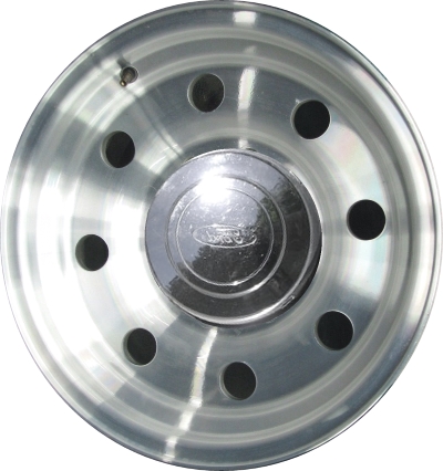 Ford E-150 2007-2014, E-250 1995-2014, E-350 SRW 1995-2012, F-250 1995-1997, F-350 SRW 1994-1997 silver machined 16x7 aluminum wheels or rims. Hollander part number 3140U10, OEM part number F5TZ1007A, 7C2Z1007A.