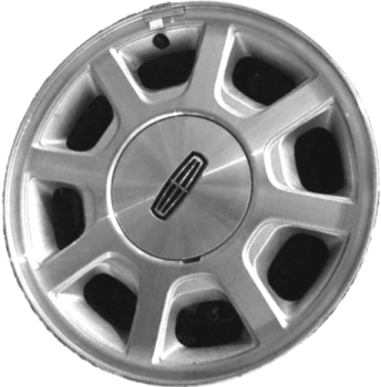 Lincoln Town Car 2000-2002 silver machined 16x7 aluminum wheels or rims. Hollander part number ALY3441, OEM part number YW1Z1007DA.