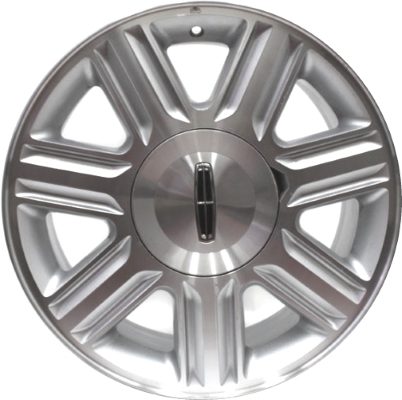 Lincoln Navigator 2002 silver machined 17x7.5 aluminum wheels or rims. Hollander part number ALY3473, OEM part number 2C6Z1007AA.