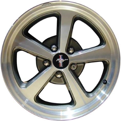 Ford Mustang 2003-2004 charcoal machined 17x8 aluminum wheels or rims. Hollander part number ALY3523, OEM part number 3R3Z1007AA.