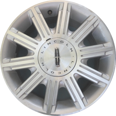 Lincoln Town Car 2005-2011 silver machined 17x7 aluminum wheels or rims. Hollander part number ALY3635, OEM part number 6W1Z1007A.