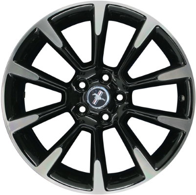 Ford Mustang 2011-2012 black machined 19x8.5 aluminum wheels or rims. Hollander part number ALY3863A45.PBO1, OEM part number BR3Z1007H.