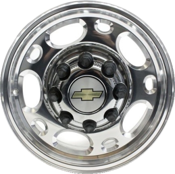 GMC Sierra 1500 HD 2001-2007, Sierra 2500 1999-2010, Sierra 3500 SRW 1999-2010, Yukon 2500 2000-2013 polished 16x6.5 aluminum wheels or rims. Hollander part number 5079, OEM part number 12368964, 12487570.
