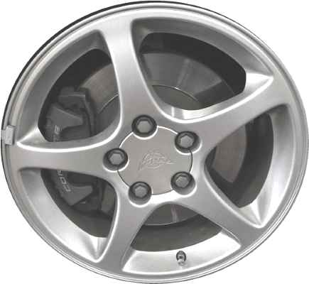 Chevrolet Corvette 2000-2004 powder coat silver 17x8.5 aluminum wheels or rims. Hollander part number ALY5121U10, OEM part number Not Yet Known.