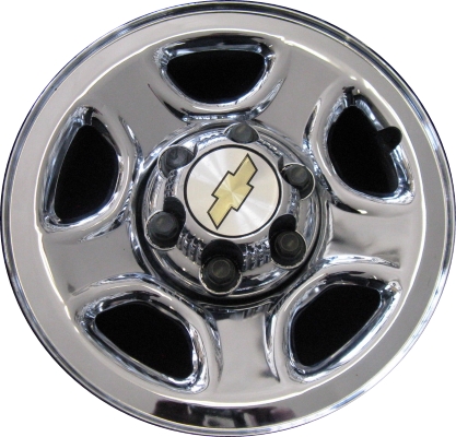 Chevrolet Express 1500 2003-2008, Silverado 1500 1999-2005, Suburban 1500 2000, Tahoe 2000 chrome clad 16x6.5 steel wheels or rims. Hollander part number STL5129, OEM part number 9595394.