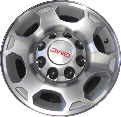 Chevrolet Silverado 2500 2001-2010, Silverado 3500 SRW 2007-2010, Suburban 2500 2000-2013, GMC Sierra 2500 2001-2010, Sierra 3500 SRW 2007-2010, Yukon 2500 2000-2013 silver machined 17x7.5 aluminum wheels or rims. Hollander part number, OEM part number 9597828.