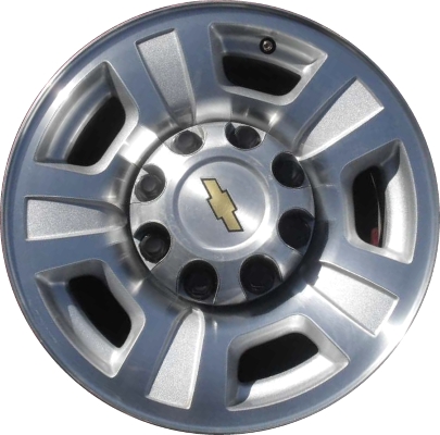 Chevrolet Silverado 2500 2001-2010, Silverado 3500 SRW 2007-2010, Suburban 2500 2000-2013, GMC Sierra 2500 2001-2010, Sierra 3500 SRW 2007-2010, Yukon 2500 2000-2013 silver machined 17x7.5 aluminum wheels or rims. Hollander part number, OEM part number 9595464.