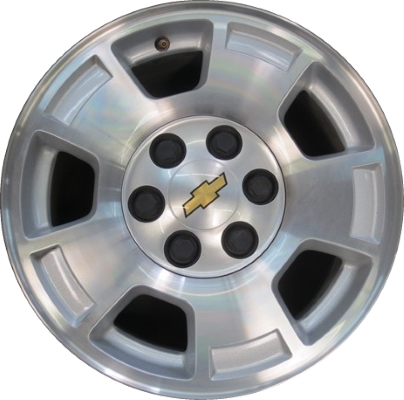 Chevrolet Avalanche 1500 2003-2013, Express 1500 2003-2014, Silverado 1500 1999-2013, Suburban 1500 2001-2014, Tahoe 2001-2014 silver machined 17x7.5 aluminum wheels or rims. Hollander part number 5299, OEM part number 9596050, 9598385.
