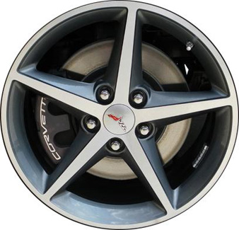 Chevrolet Corvette 2011-2013 charcoal machined 18x8.5 aluminum wheels or rims. Hollander part number ALY5484U30/5486, OEM part number 9598717.