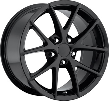 Chevrolet Corvette 2009-2013 powder coat black 18x9.5 aluminum wheels or rims. Hollander part number ALY5594U45, OEM part number 22837335.