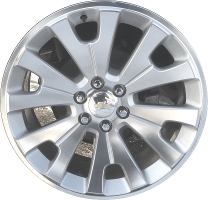 Cadillac Escalade 2015-2020, Chevrolet Silverado 1500 2014-2018, Silverado 1500 LD-2019, Suburban 1500 2015-2020, Tahoe 2015-2020, GMC Sierra 1500 2014-2018, Sierra 1500 Limited 2019, Yukon 2015-2020 silver machined 22x9 aluminum wheels or rims. Hollander part number 5663, OEM part number 19301161.