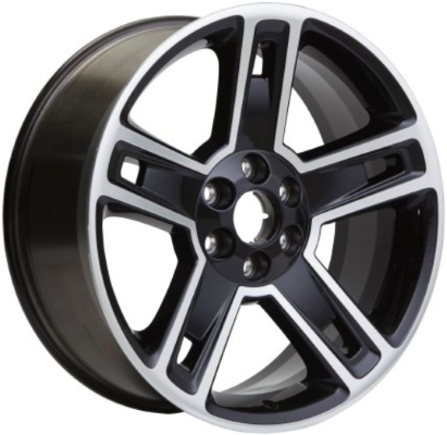 Cadillac Escalade 2015-2020, Chevrolet Silverado 1500 2014-2018, Silverado 1500 LD-2019, Suburban 1500 2015-2020, Tahoe 2015-2020, GMC Sierra 1500 2014-2018, Sierra 1500 Limited 2019, Yukon 2015-2020 black machined 22x9 aluminum wheels or rims. Hollander part number 5664, OEM part number 19301160.