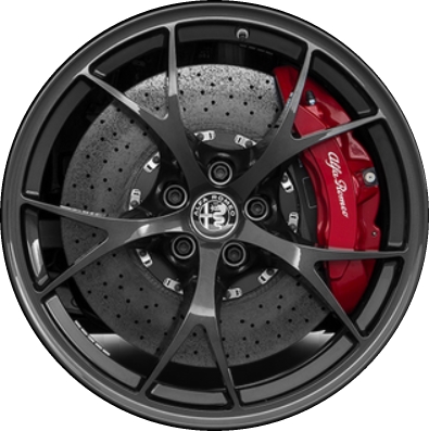 Alfa Romeo Giulia 2017-2024 powder coat hyper charcoal 19x8.5 aluminum wheels or rims. Hollander part number ALY58162U79, OEM part number 6CP07U06AA.