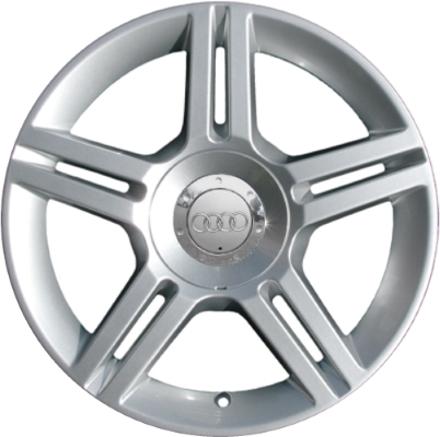 Audi A4 2005-2011 powder coat silver 17x7.5 aluminum wheels or rims. Hollander part number ALY58788, OEM part number 8E0601025AS.