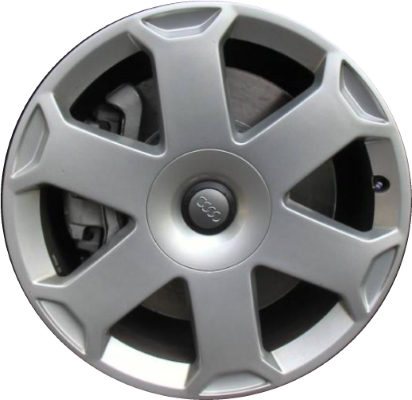 Audi A4 2005-2006, S4 2004-2006 powder coat silver 18x8 aluminum wheels or rims. Hollander part number 58777/58796, OEM part number 4E0601025LZ17, 8E0601025LZ17.