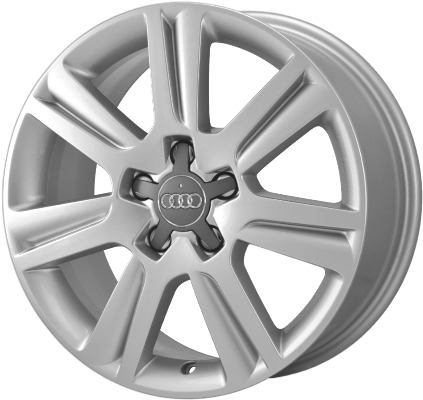 Audi A4 2009-2011 powder coat silver 17x7.5 aluminum wheels or rims. Hollander part number ALY58836, OEM part number 8K0601025B.