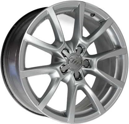 Audi Q5 2009-2017 powder coat silver 18x8 aluminum wheels or rims. Hollander part number ALY58889/58865, OEM part number 8R0601025C, 8R0601025AQ.