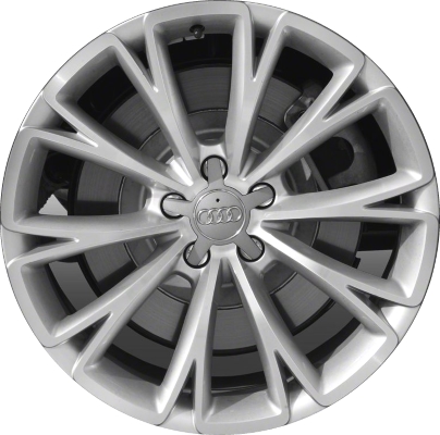 Audi A8 2011-2015 silver machined 19x9 aluminum wheels or rims. Hollander part number ALY58870, OEM part number 4H0601025G.