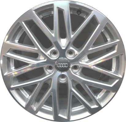 Audi A3 2017-2018 silver machined 18x7.5 aluminum wheels or rims. Hollander part number ALY59025, OEM part number 8V0601025DA.