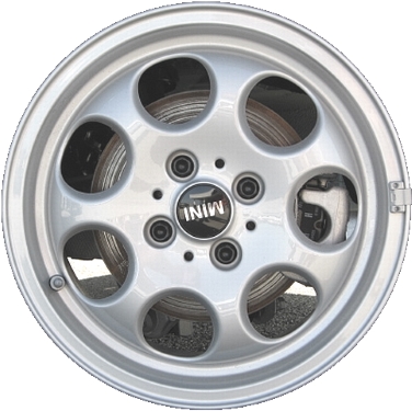 Mini Clubman 2008-2014, Cooper (Convertible) 2002-2014, Cooper (Coupe) 2011-2014, Cooper (Hardtop) 2002-2013 powder coat silver or white 15x5.5 aluminum wheels or rims. Hollander part number 59360U, OEM part number 36111512458, 36111512459.