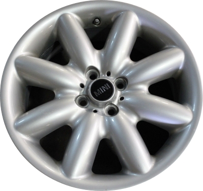 Mini Clubman 2008-2014, Cooper (Convertible) 2002-2014, Cooper (Coupe) 2011-2014, Cooper (Hardtop) 2002-2013 powder coat silver 17x7 aluminum wheels or rims. Hollander part number 59364U20, OEM part number 36111512352, 36116773945, 36116757859.