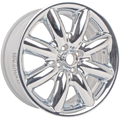 Mini Clubman 2008-2014, Cooper (Convertible) 2002-2014, Cooper (Coupe) 2011-2014, Cooper (Hardtop) 2002-2013 chrome 17x7 aluminum wheels or rims. Hollander part number 59364U85, OEM part number 36116778962.